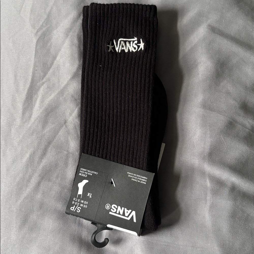 Vans Black Crew Socks with White Logo Embroidery